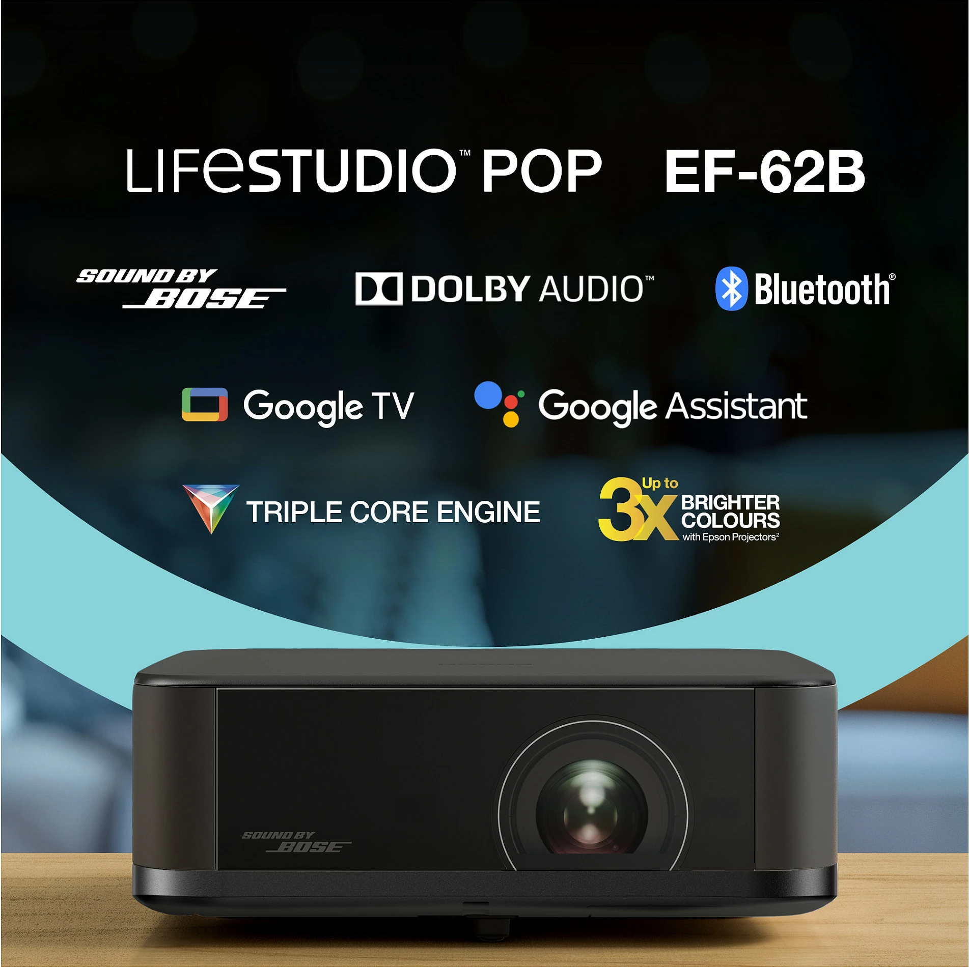Projektor portativ Epson Pop EF-62B, Full HD 1920x1080, HDR10/HLG, Wi‑Fi/Bluetooth, 700 lumen, i zi