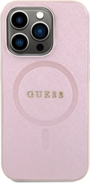 Mbështjellës Guess Saffiano MagSafe për iPhone 15 Pro, Rozë