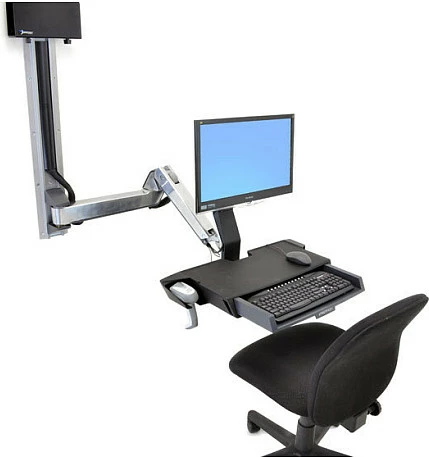 Stacion pune për monitor Ergotron StyleView Sit-Stand, montim në mur, për LCD 24", VESA 75x75/100x100, me mbajtës CPU, alumini