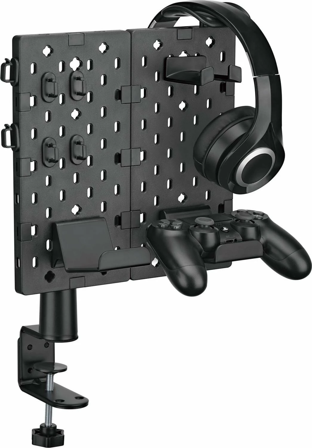 Organizator tavoline me panel të shpuar Mozos OA1, montim me kapëse, ngarkesë 1.5 kg, 180×271×499 mm, i zi, 1 copë