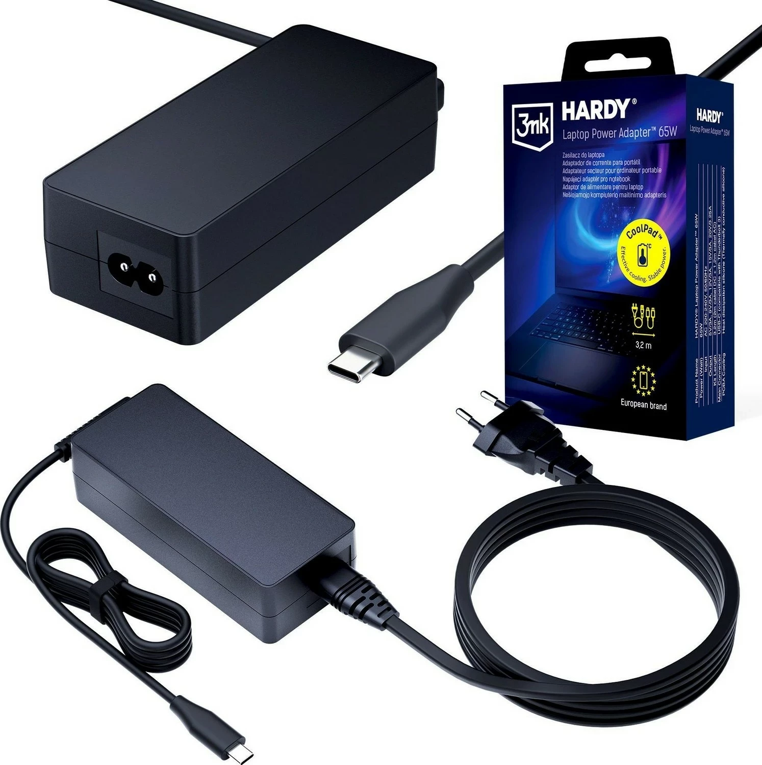 Adapter rryme 3MK HARDY 65W USB-C 3.2m, zi