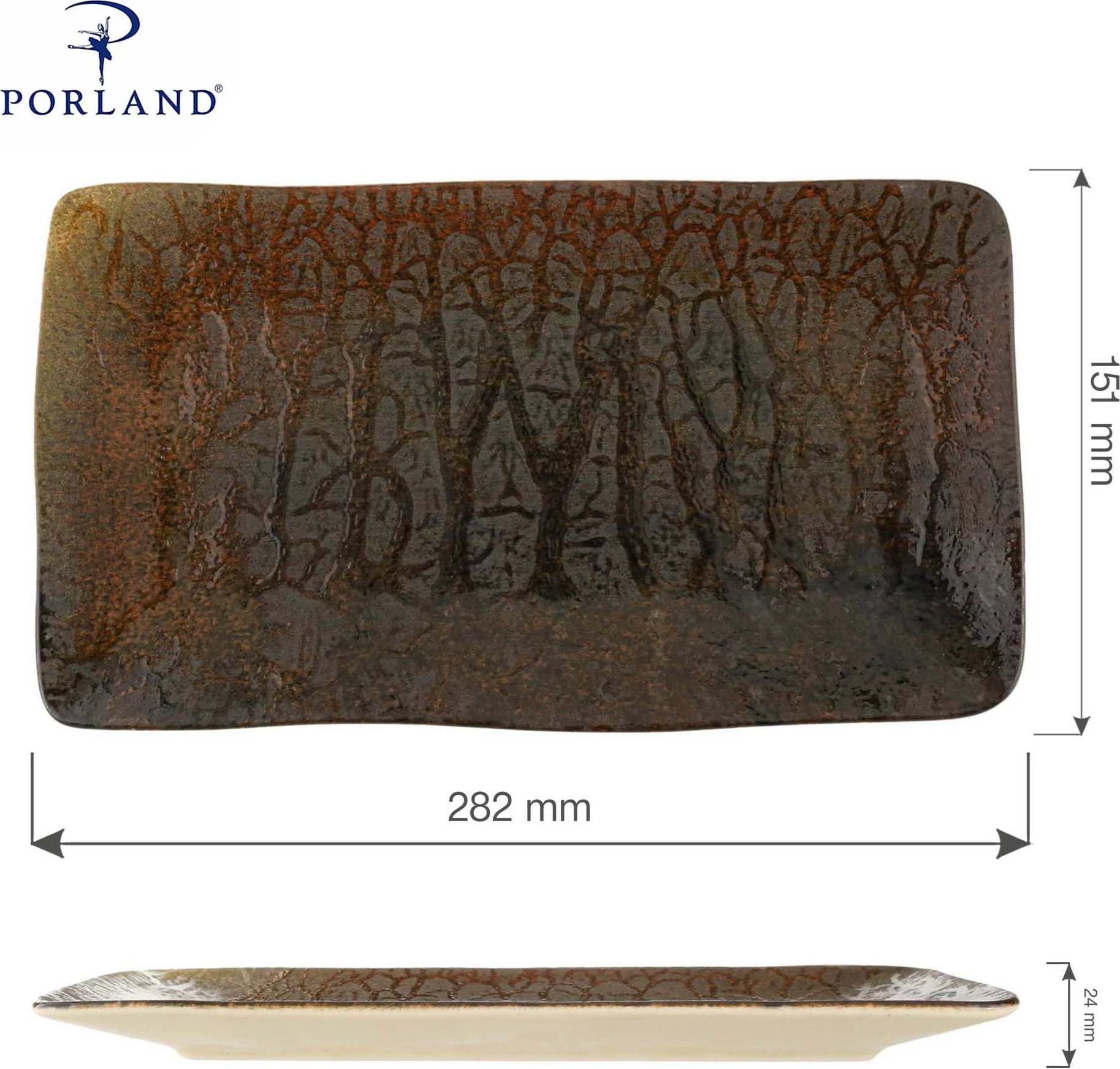 Pjatë drejtkëndore Porland Genesis 280 mm, kafe, set 6 copë