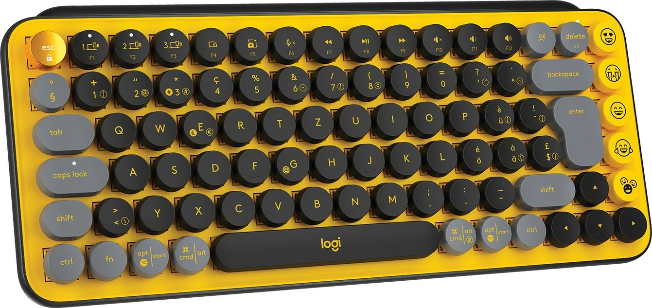 Tastierë mekanike mini Logitech POP Keys, wireless, Bluetooth + RF, QWERTZ, e zezë/gri/e verdhë