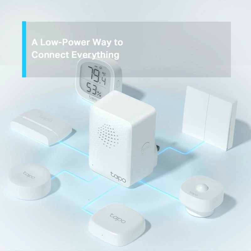 Smart hub TP-Link Tapo H100 alarm 90 dB lidhje me konsum të ulët deri 64 pajisje e bardhë
