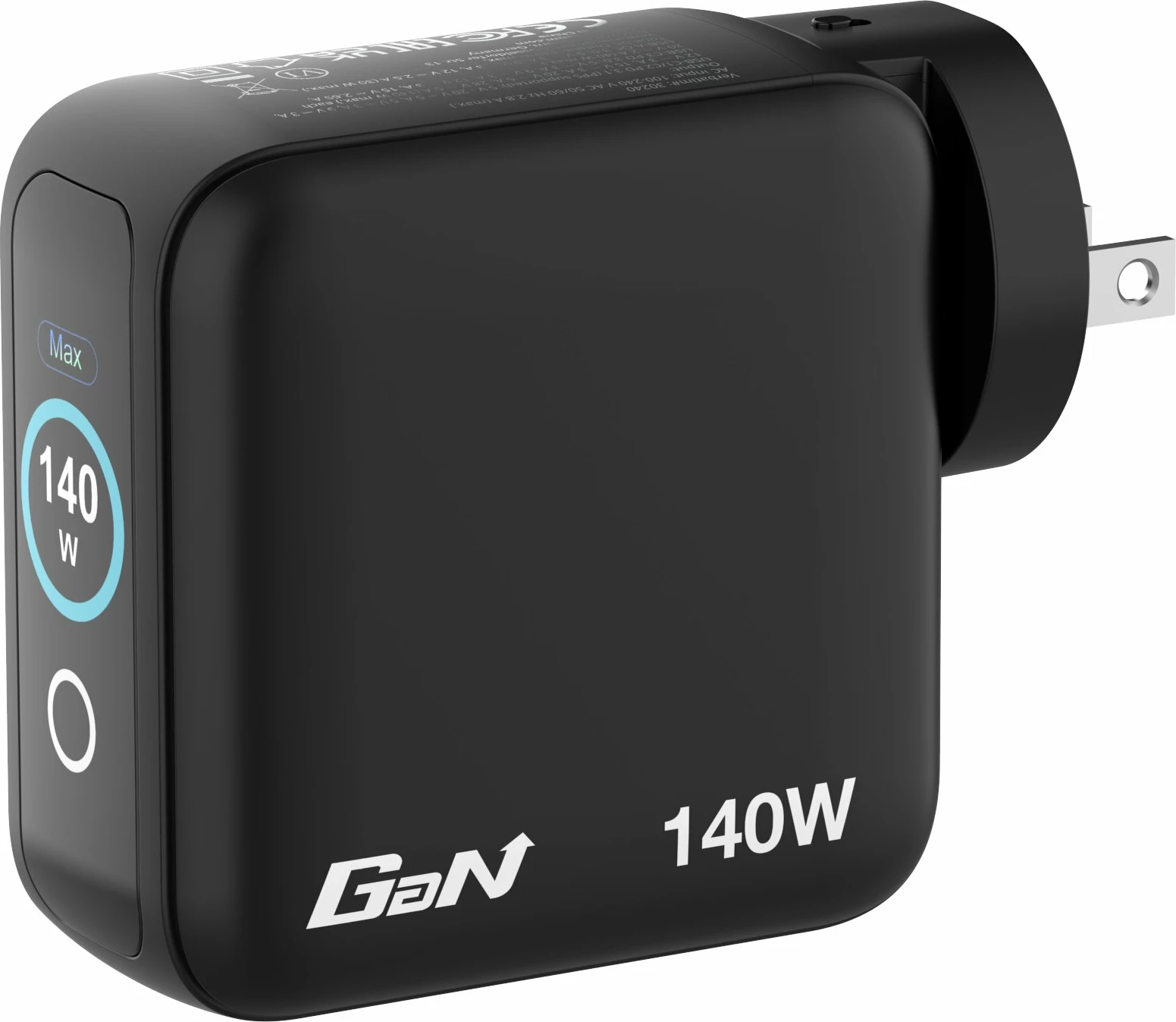 Karikues GaN Verbatim Mini 140W (30240) 3xUSB-C PD/1xUSB-A QC me ekran touch TFT, me priza ndërrueshme EU/UK/USA, i zi