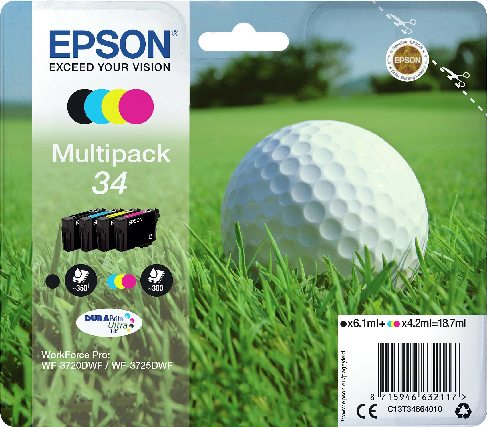 Multipak bojë Epson DURABrite Ultra 34, 4 ngjyra, Standard Yield, 6.1 ml, 4.2 ml