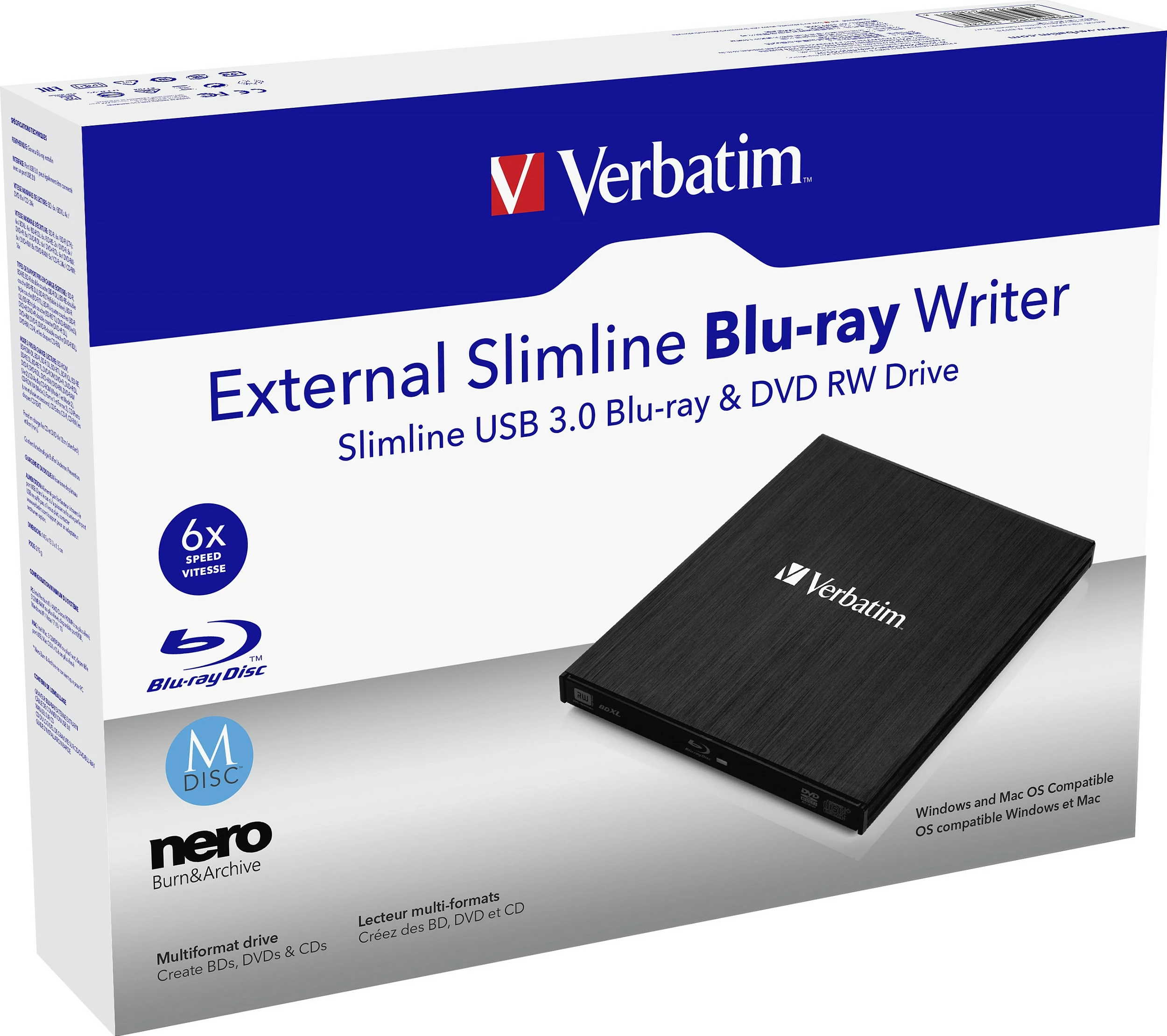 Shkrues Blu-ray i jashtëm Verbatim External Slimline, USB 3.2 Gen 1, slot-in, i zi