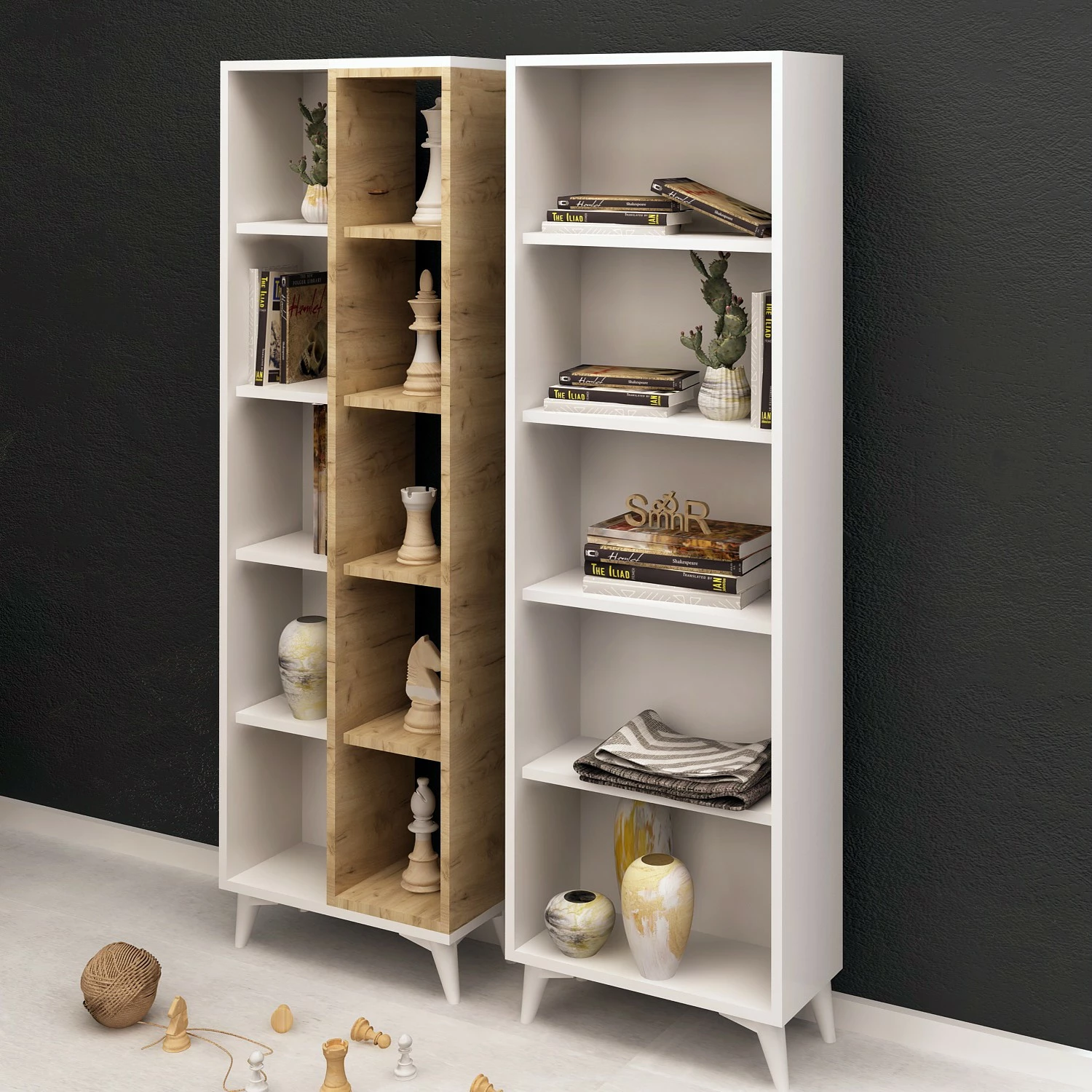 Raft librash modern, ngjyrë lis dhe e bardhë, Skye Decor Potenza, 100x162x25cm (2 copë)
