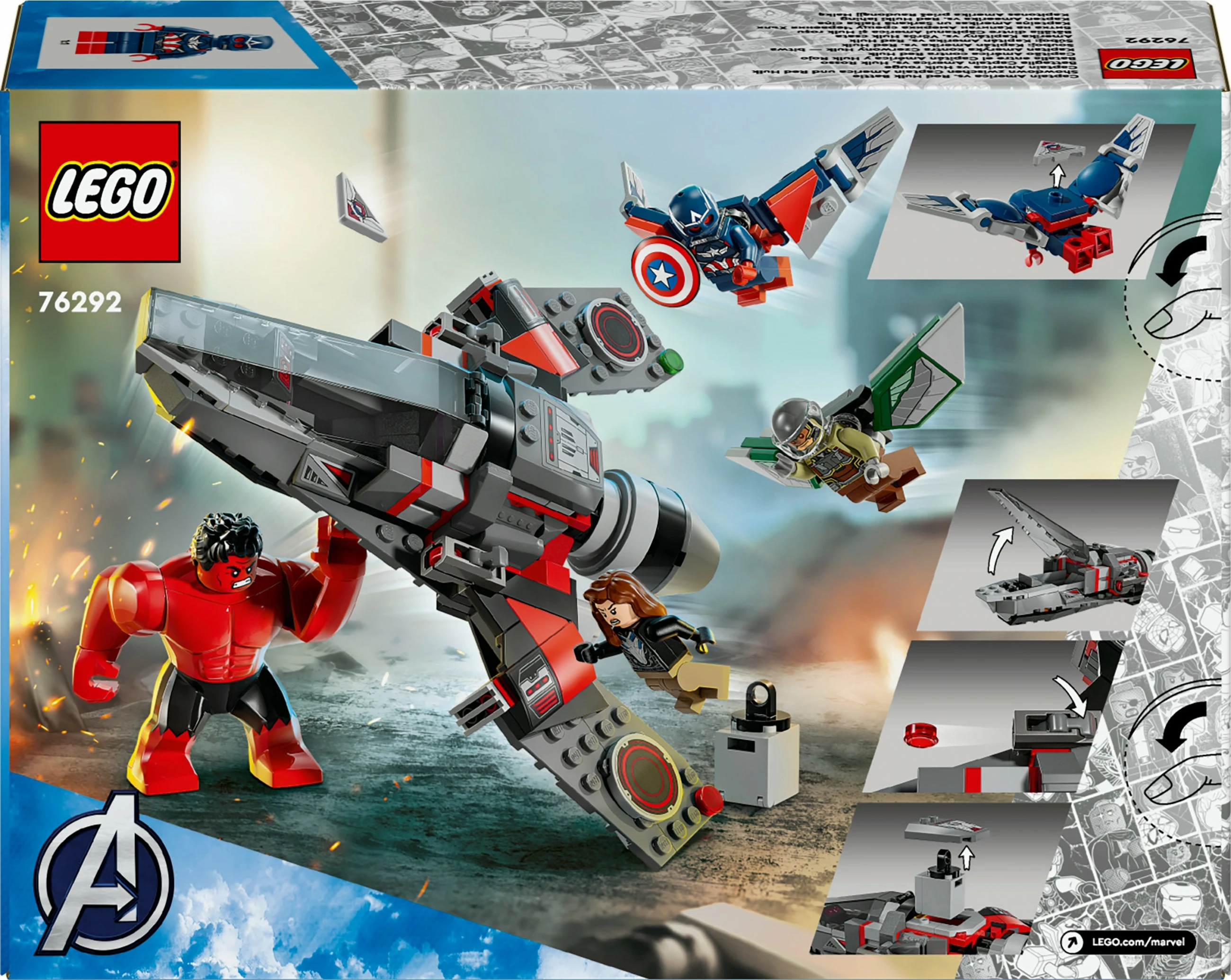 Set ndërtimi LEGO Marvel 76292 Captain America vs Red Hulk, shumëngjyrësh