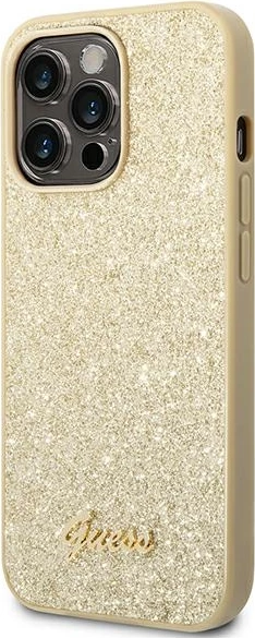 Mbështjellës Guess GUHCP14LHGGSHD për iPhone 14 Pro 6.1", hardcase, Glitter Script, ari