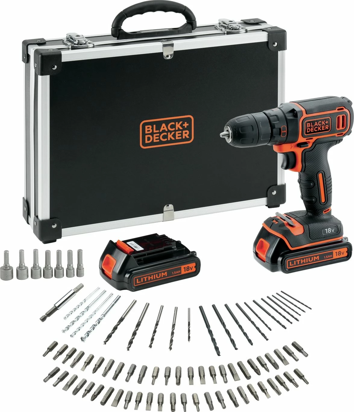 Trapan/vidhos pa kabllo Black+Decker BDCDC18BAFC 18 V, 2x1.5 Ah, set 80 copë, me kuti