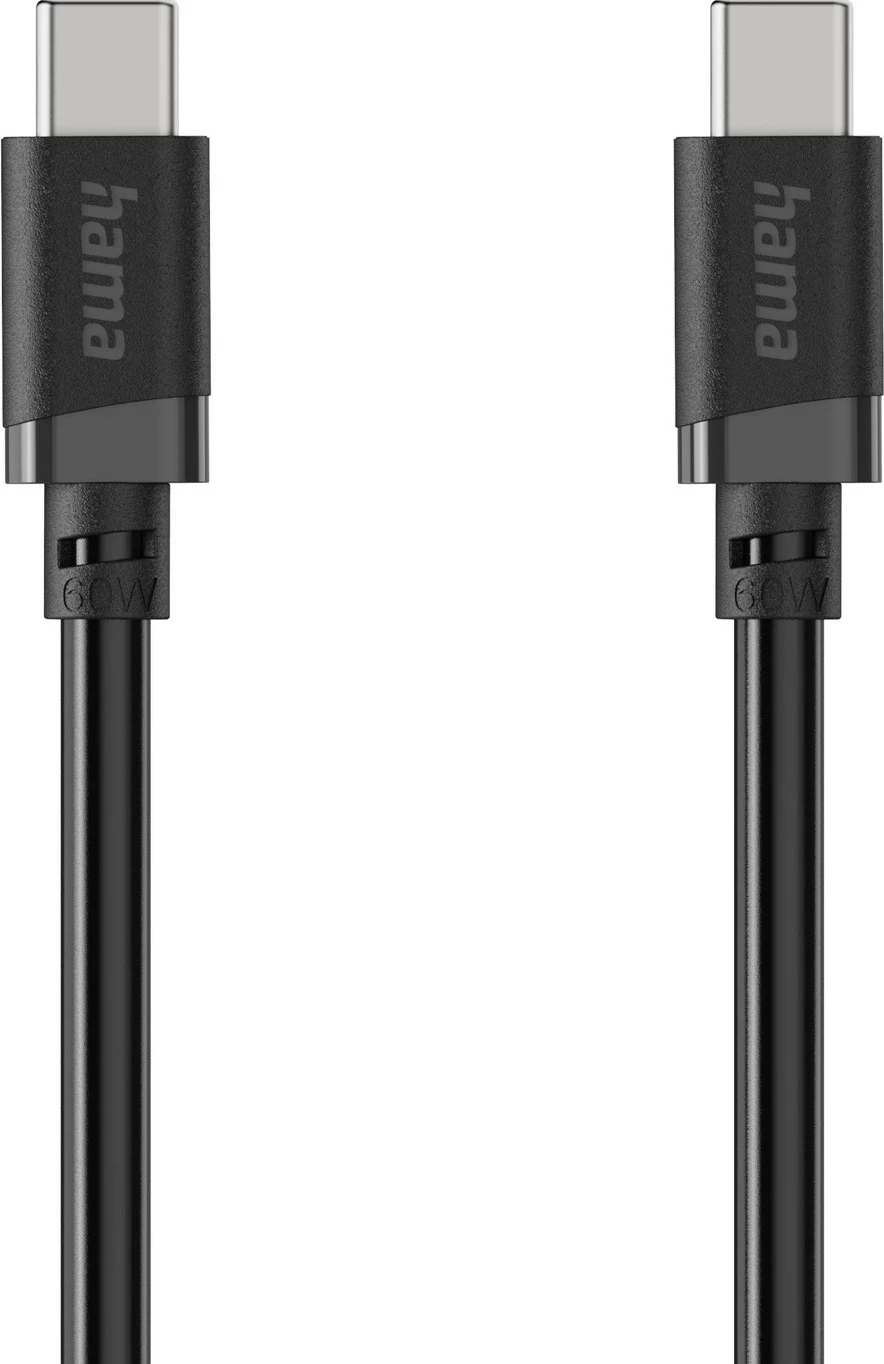 Kabllo Hama USB-C në USB-C, 2 m, PD 60W, e zezë