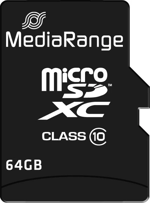 Kartelë memorie MediaRange MicroSDXC 64GB, Class 10, me adapter SD, e zezë