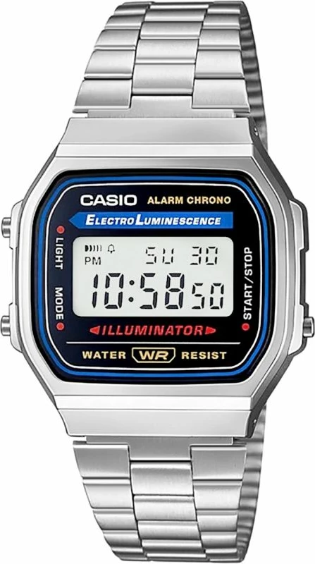 Orë digjitale unisex Casio A168WA, argjend