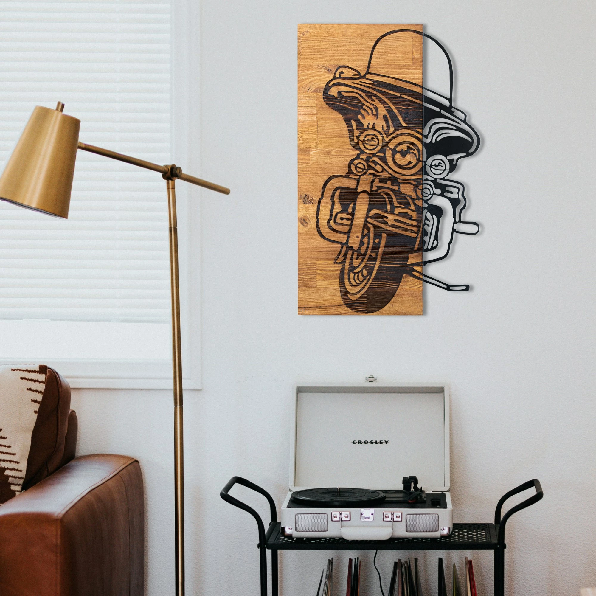 Aksesor dekorativ për mur, dru dhe metal, Wallity Chopper 1, ngjyrë e zezë dhe arre, 36x57.5cm