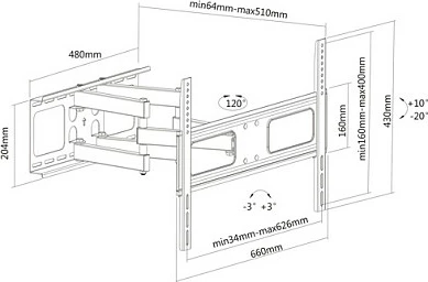 Mbajtës muri për TV SECOMP VALUE, artikulues, VESA 200x200-600x400, 37"-70", deri 50 kg, i zi