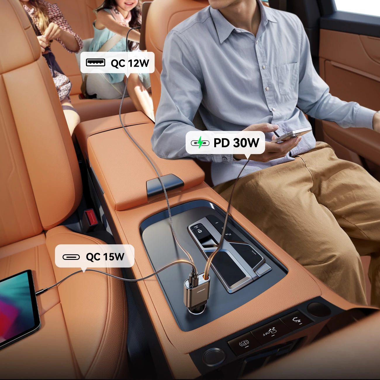 Karikues makine Joyroom JR-CCL07 3-në-1 me kabllo tërheqëse, 30W, Gri e errët