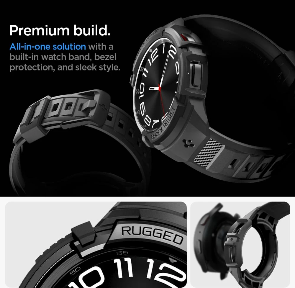 Mbështjellës Spigen Rugged Armor Pro me rrip për Samsung Galaxy Watch 6 Classic 47mm, Zi