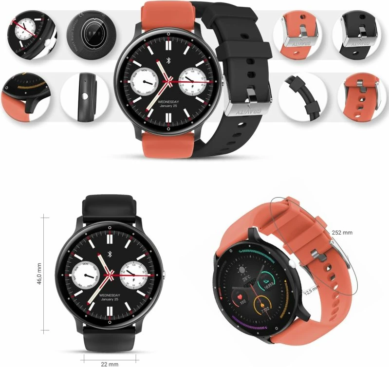Smartwatch Gravity për meshkuj, e zezë