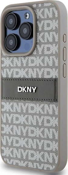 Mbështjellës DKNY Mono Stripe & Metal Logo për iPhone 15 Pro, Bezhe