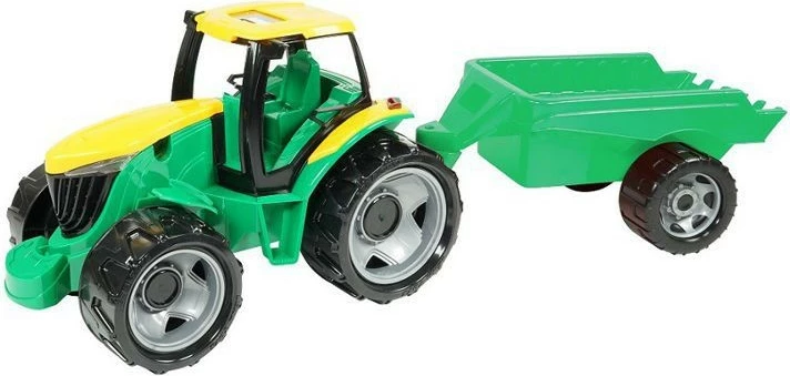 Traktor lodër Lena me rimorkio, 90 cm, plastikë, gjelbër/verdhe