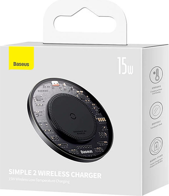 Karikues wireless Baseus Simple 2, 15W me kabllo USB-C në USB-C, zi
