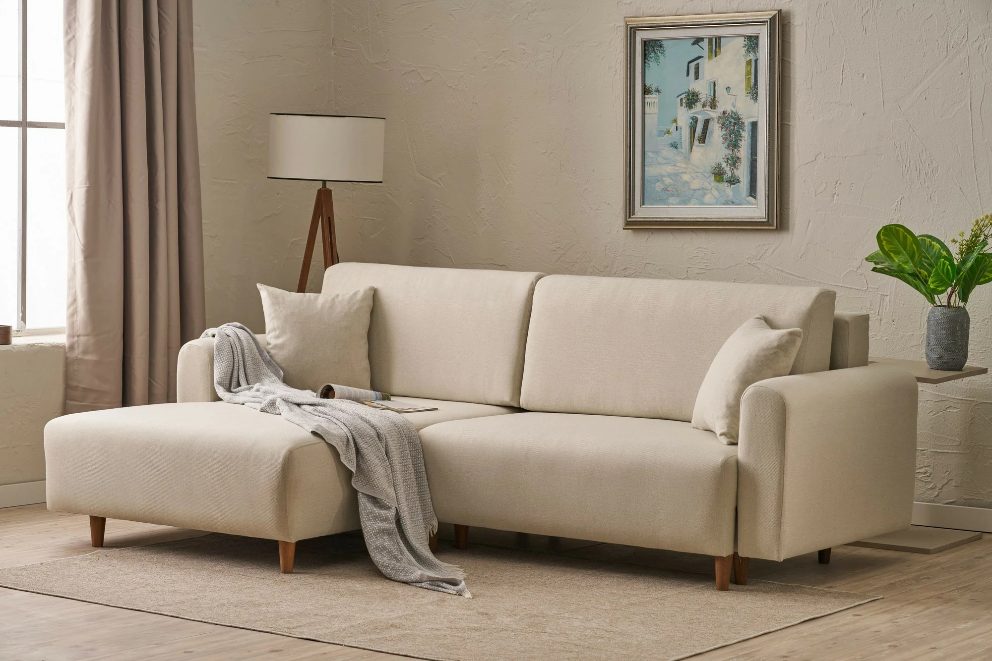 Kënd divan-krevat Atelier del Sofa, Mane majtas, krem