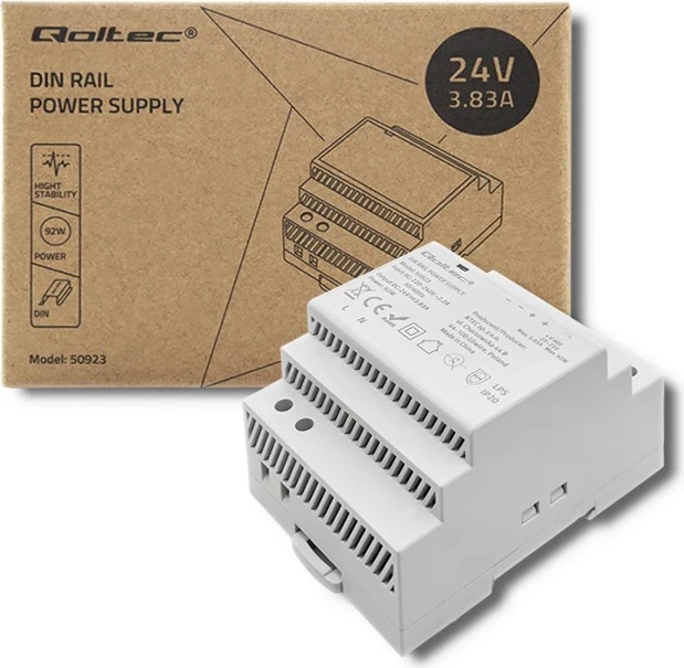 Zasilacz DIN Qoltec 92W 24V 3.83A, Gri