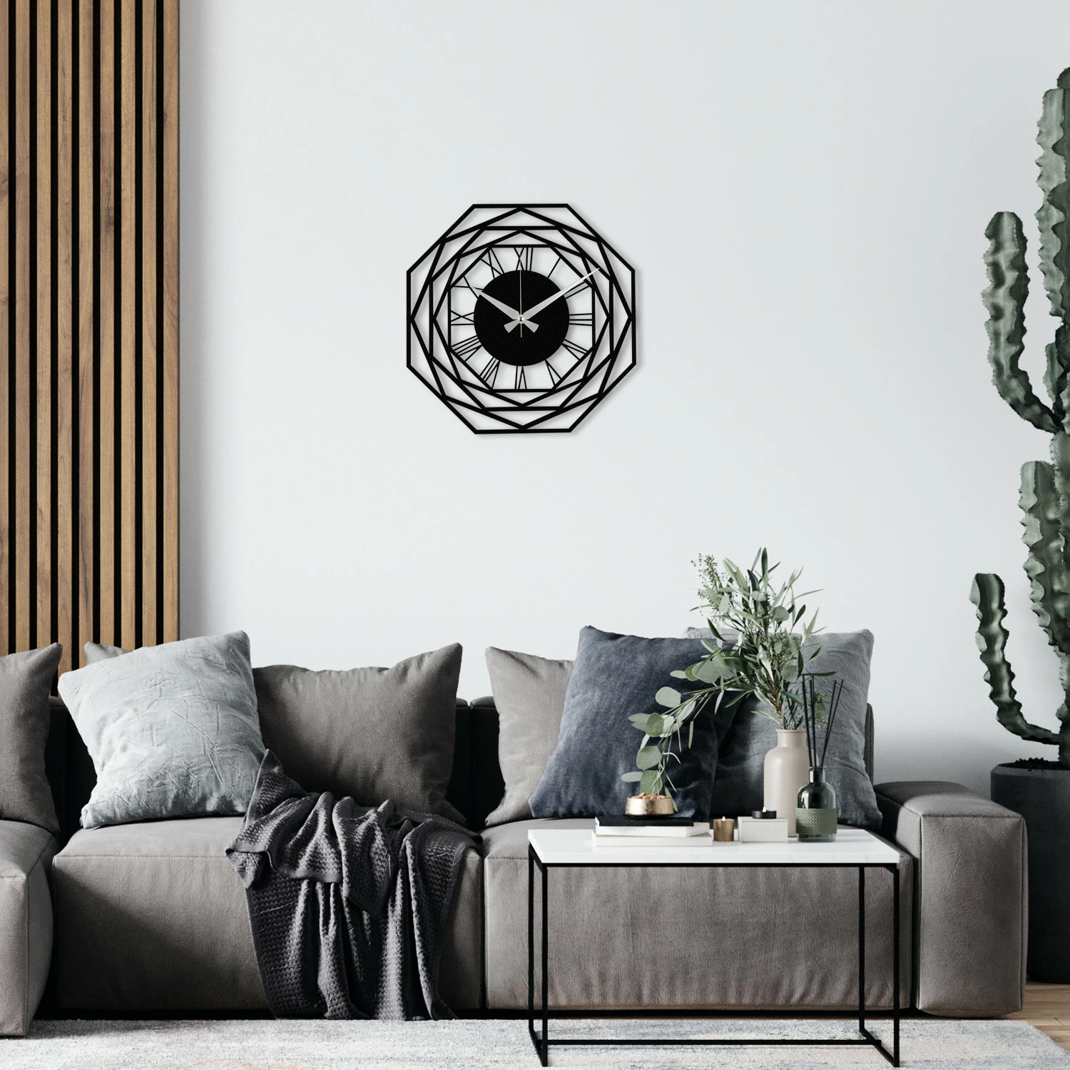Orë muri dekorative prej metali, Wallity Enzoclock - S012, e zezë, 48x48cm