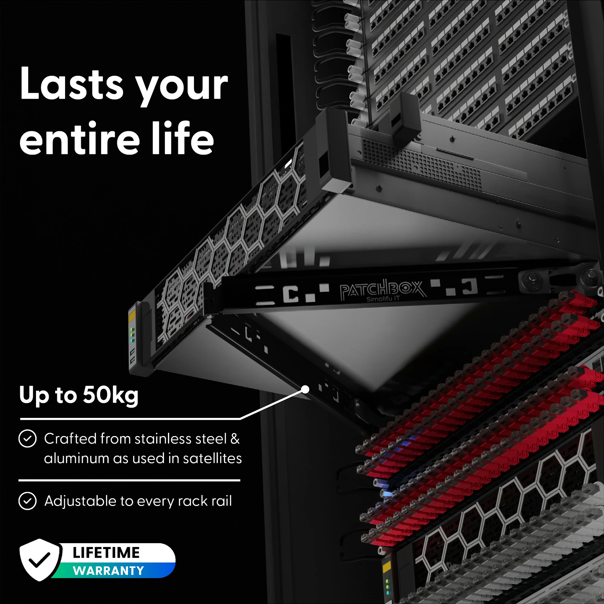 Mjet instalimi PATCHBOX Setup.exe, 1U 19", mbajtëse pajisjesh deri 50 kg, e zezë
