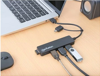 USB hub MANHATTAN 4-portë, Typ-C/Typ-A, USB 3.0, zi