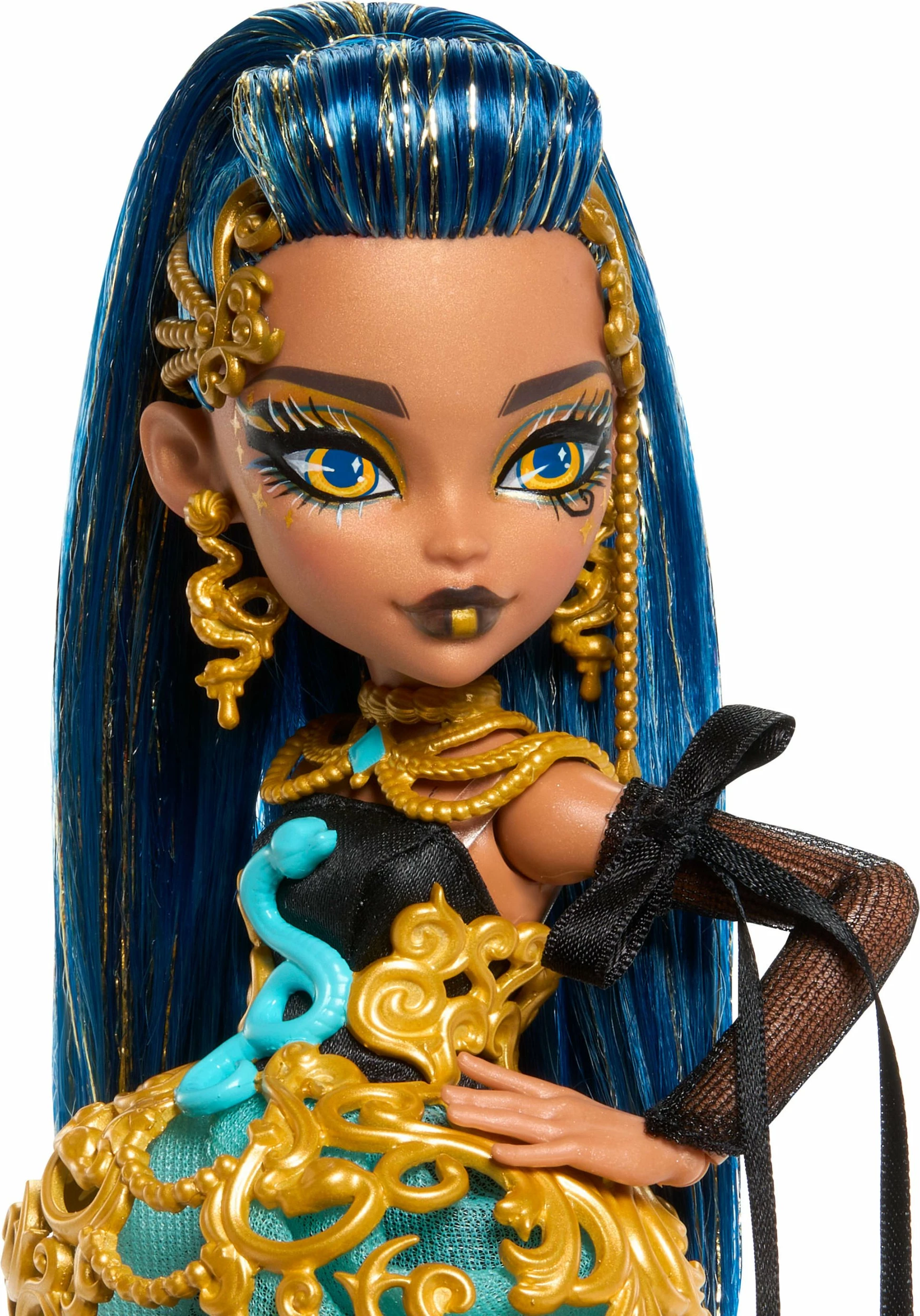 Kukull Mattel Monster High Spooktacular Birthday Cleo de Nile JBG76 29 cm, plastike, me aksesorë, jeshile/artë