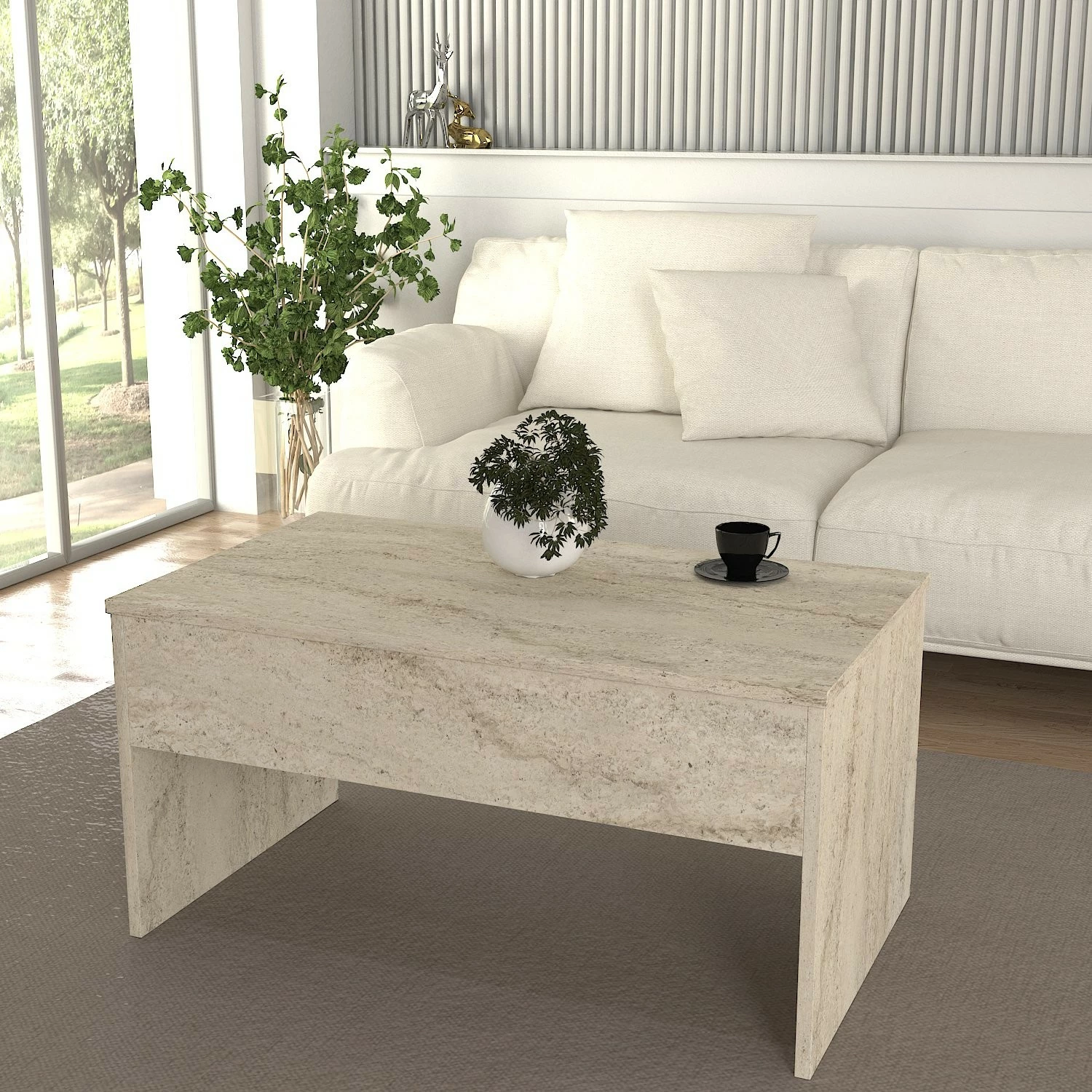 Tavolinë për kafe, ngjyrë travertine, Skye Decor, Akilli