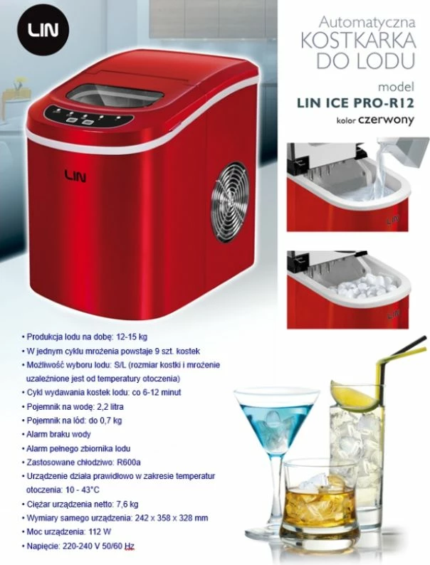 makinë akulli portabile LIN ICE PRO-R12, e kuqe