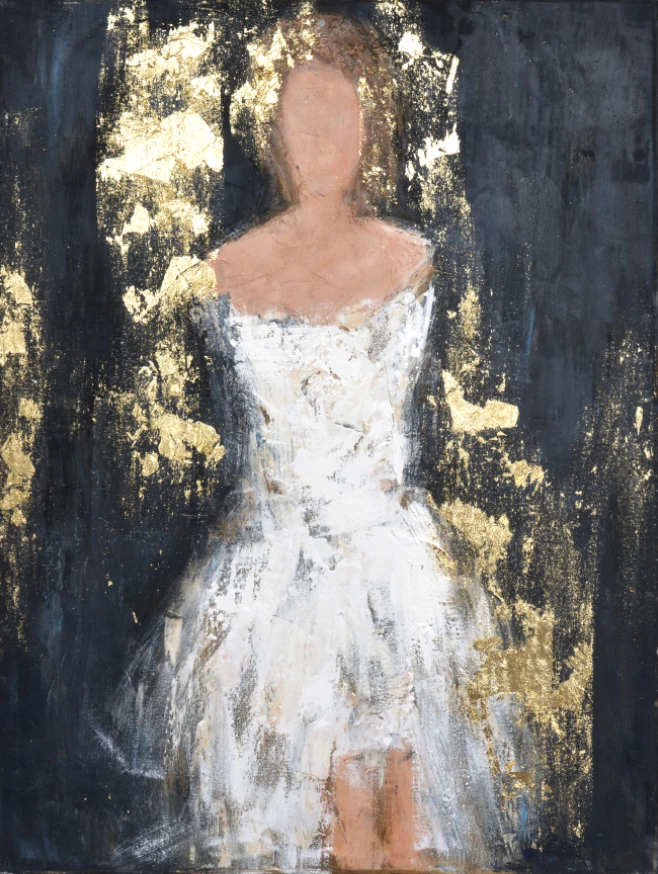 Pikturë dekorative Dame, kanavacë, dru, ngjyrë e zezë, e bardhë, ari, 90x120x3cm