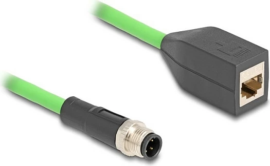 Kabllo industriale Ethernet DeLOCK M12 D-coded 4-pin mashkull në RJ45 femër, 0.5 m, PUR/TPU, e gjelbër