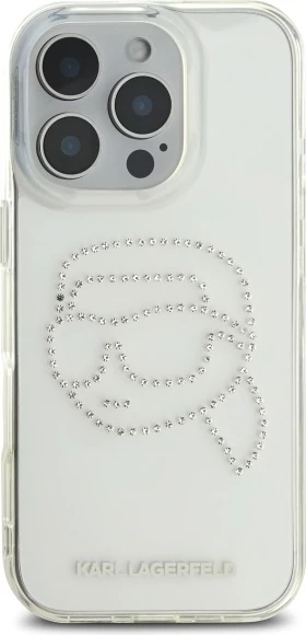 Mbështjellës Karl Lagerfeld KLHCP16XHKHDCELT për iPhone 16 Pro Max 6.9", transparent, IML Rhinestones Karl Head