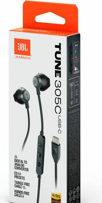 Kufje JBL Tune 305C USB-C me kabllo, me mikrofon, të zeza