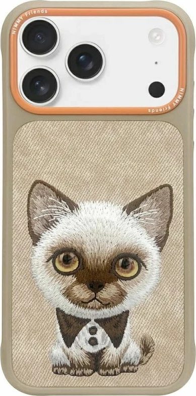 Kapak telefoni Nimmy Big Eyed Pet 2.0 Cat për iPhone 17 Pro, bezhë
