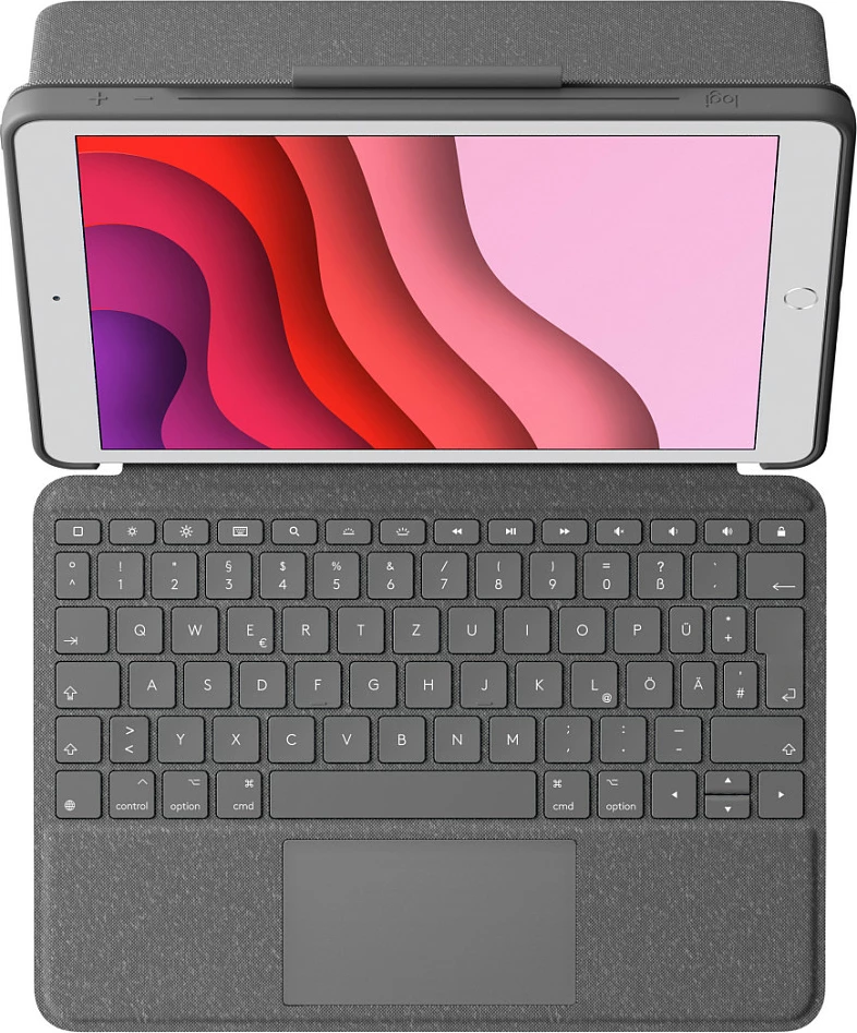 Mbështjellës Logitech Combo Touch për iPad (7th, 8th, dhe 9th generation), QWERTZ, Gjermanisht, Touchpad, Grafit