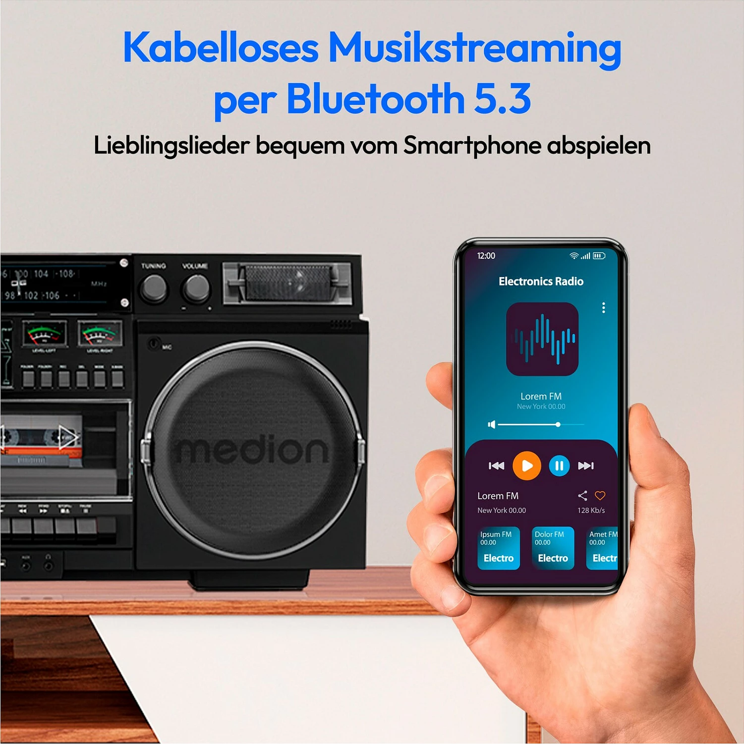 Sistem zëri Medion LIFE P66538, 20 W, DAB+/FM, Bluetooth 5.1, CD/USB/microSD/kasetë, i zi