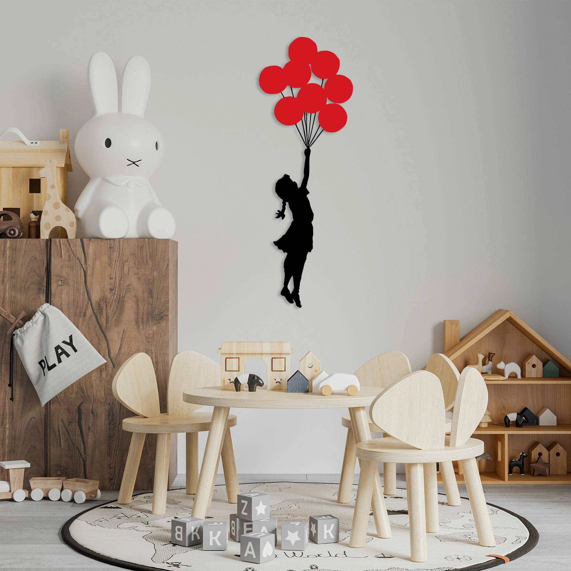 Aksesor dekorativ metalik për mur, Wallity Banksy - 11, ngjyrë e zezë dhe e kuqe, 100x34cm