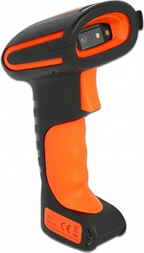 Skaner barkodi DeLOCK 1D/2D, Bluetooth 4.1 / RF 2.4 GHz, bazë karikimi induktive, 1800 mAh, zi/portokalli