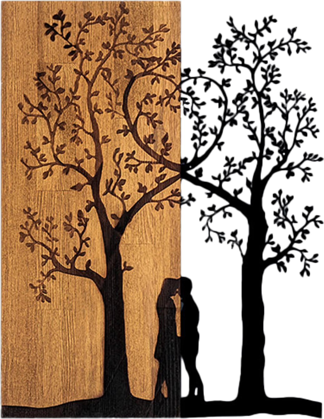 Dekor muri prej metali dhe druri, ngjyrë e zezë, 45x3x58cm