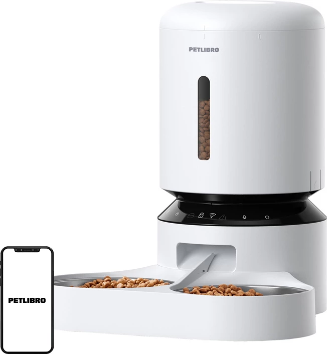 Shpërndarës ushqimi për kafshë Petlibro Granary PL-AF103, 5L, me dy tasa, i bardhë