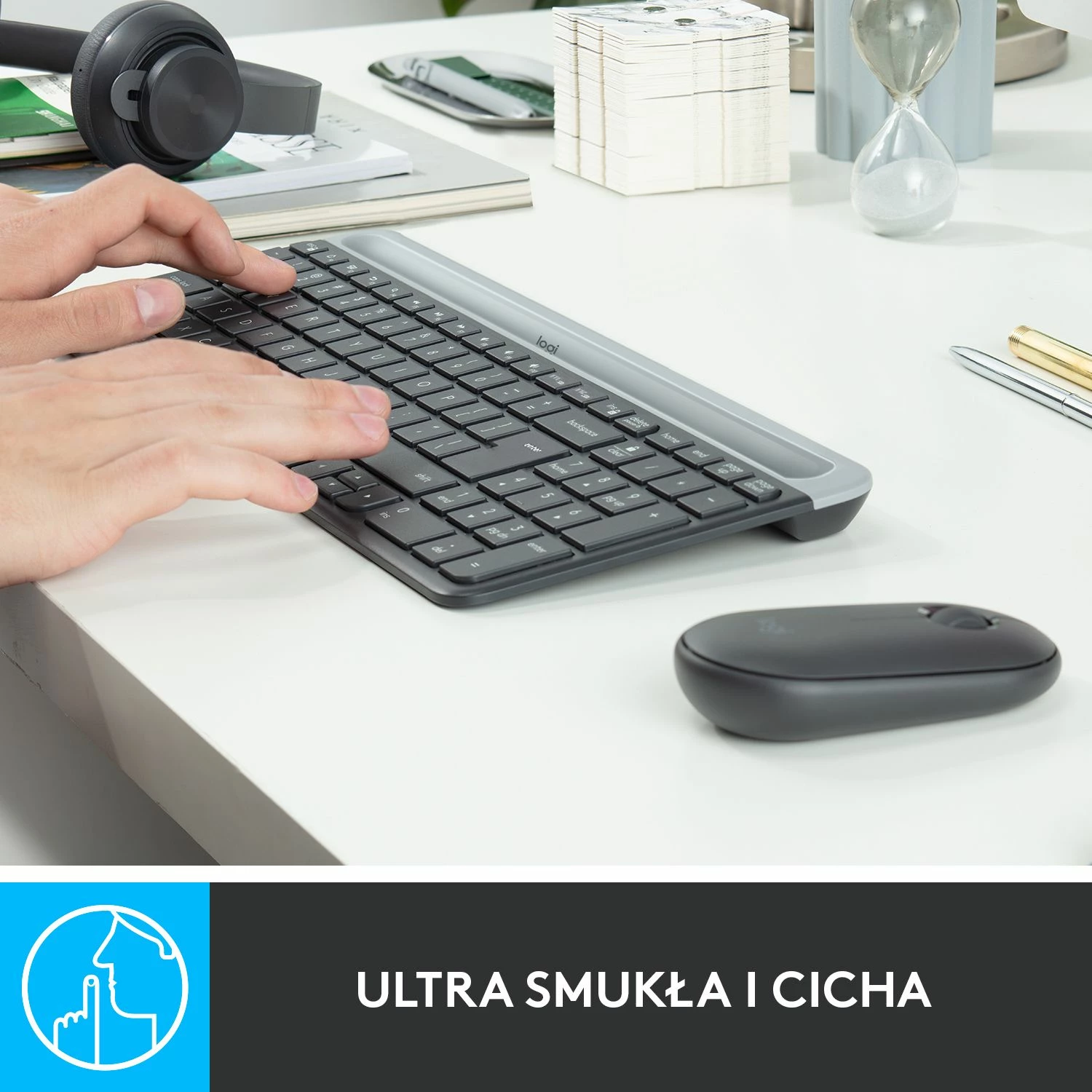 Set tastierë + Maus wireless Logitech MK470 Slim 920-009204, 2.4GHz receiver USB, US layout, gri