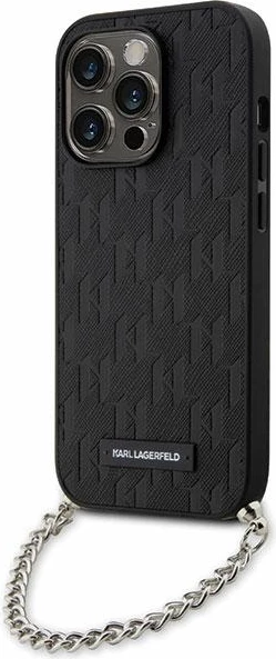 Mbështjellës Karl Lagerfeld KLHCP14LSACKLHPK për iPhone 14 Pro 6.1", zinxhir, e zezë