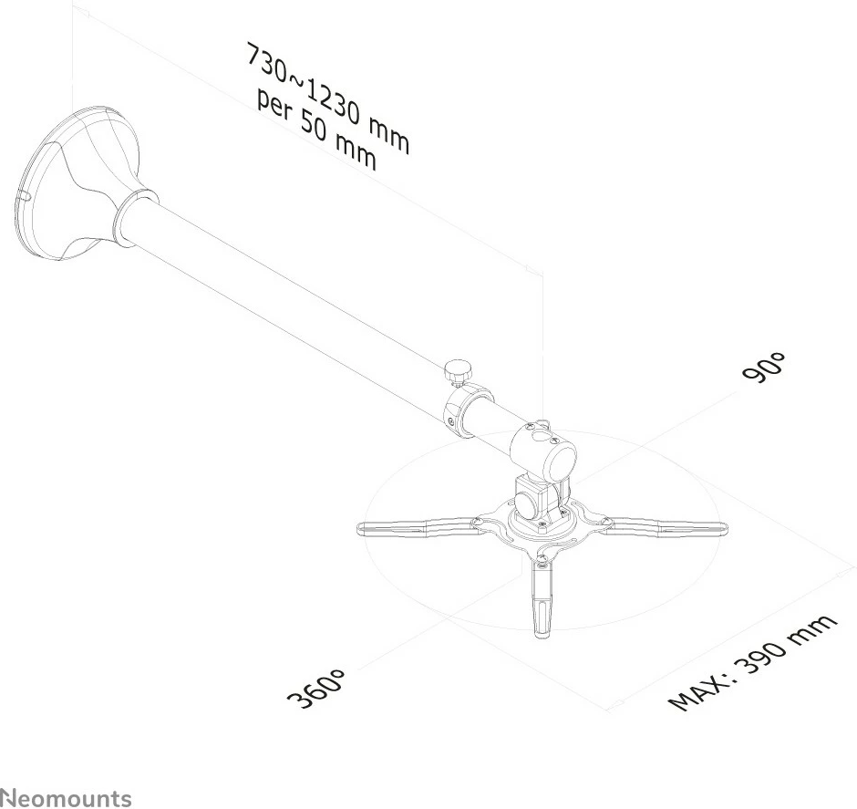 Mbajtëse muri për projektor Neomounts BEAMER-W100SILVER, rrotulluese, 73-123 cm, ngjyrë argjendtë