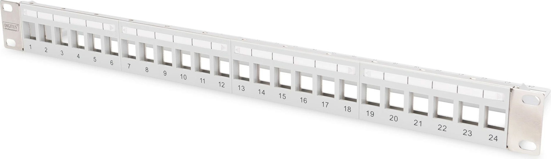 Patch panel modular Digitus 24 porta, 1U, rackmount, Cat5e/Cat6/Cat6a, gri