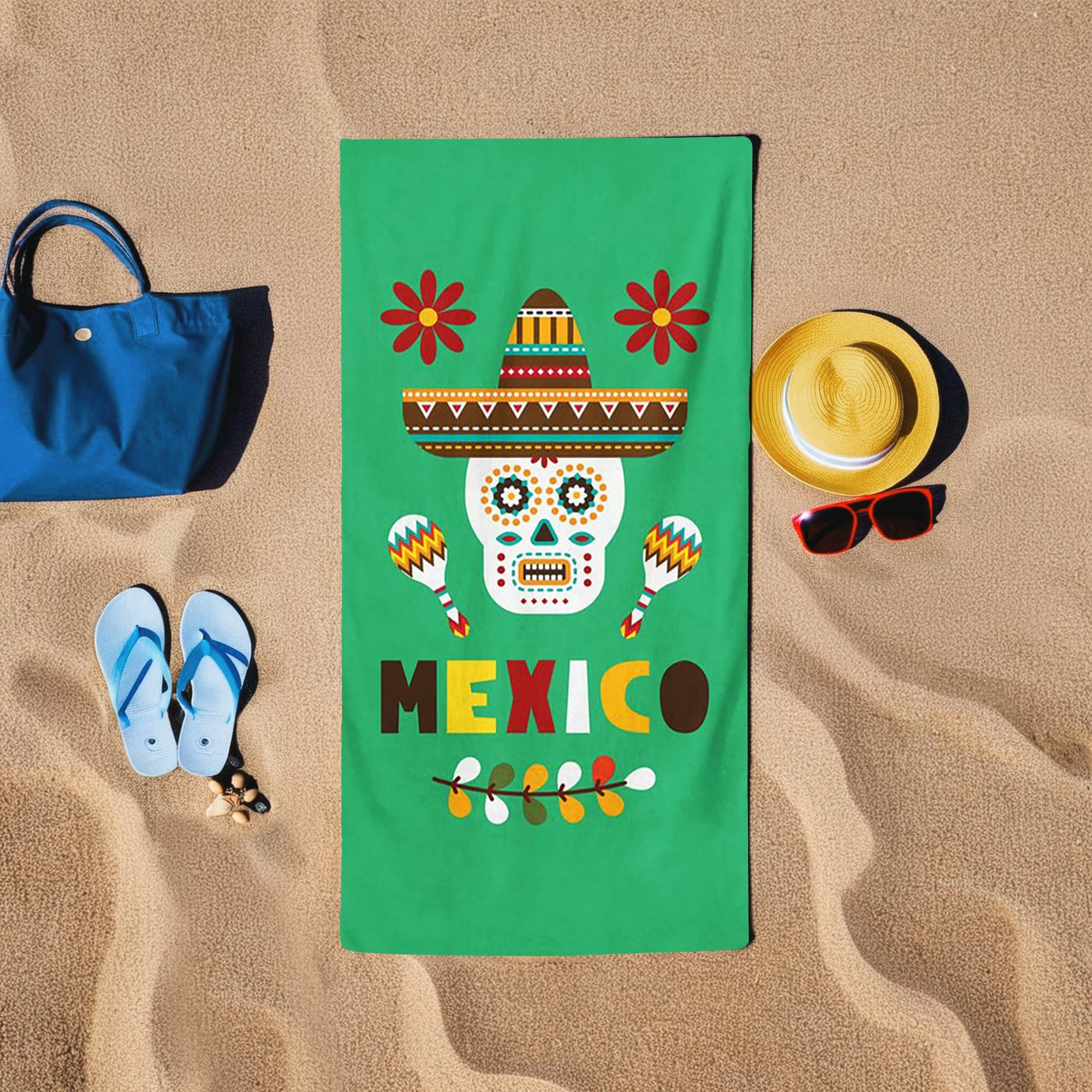 Peshqir plazhi Mijölnir, Viva Mexico, ngjyrë e gjelbër, 75x150cm